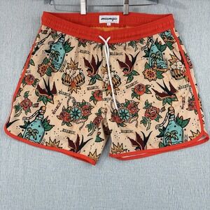 Maamgic Men's Swim Trunks, Adjustable Waist, Lining, Orange All Over Print Large